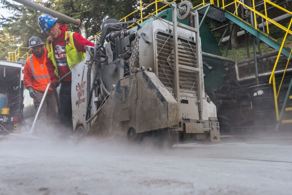 Siler's crew running a flat saw through a plant floor slab in Seattle