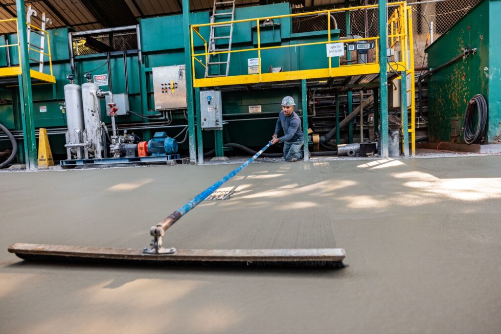 Bull float finishing the new slab